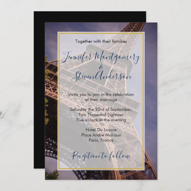 Invitación Torre Eiffel París Francia Boda de Destino (Anverso / Reverso)