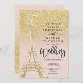 Invitación Torre Eiffel París moda oro purpurina rosa boda