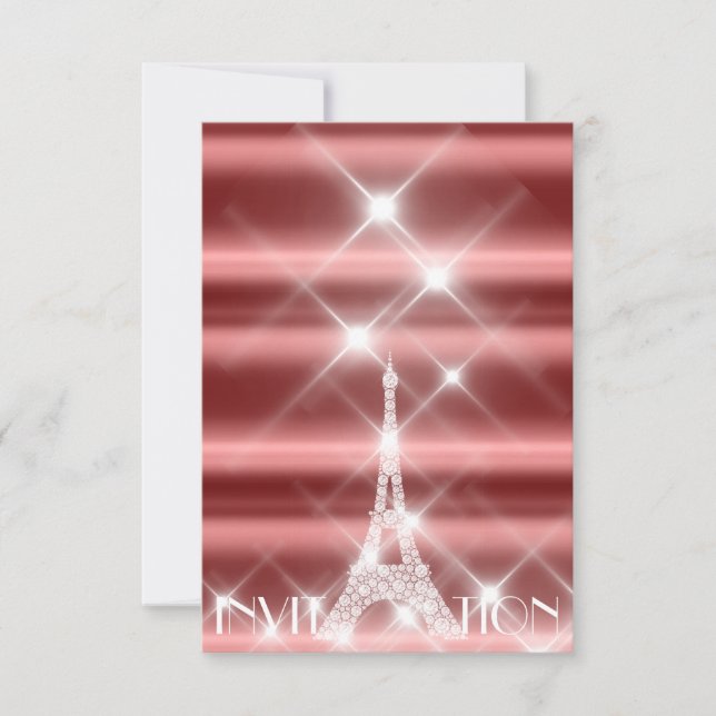 Invitación Torre Eiffel Paris Sparkly Stars Burgundy Diamond (Anverso)