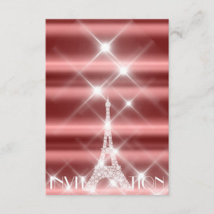 Invitación Torre Eiffel Paris Sparkly Stars Burgundy Diamond