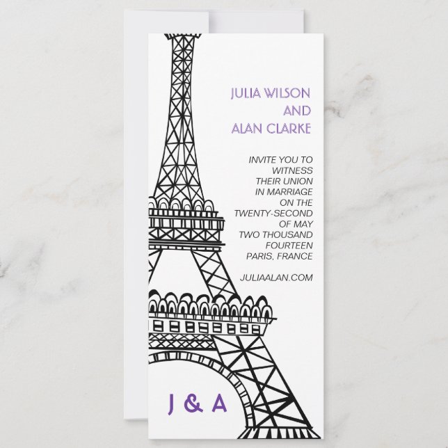 Invitación Torre Eiffel parisiense de la púrpura de la (Anverso)