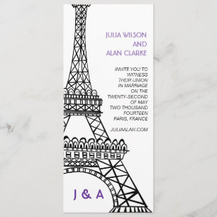 Invitación Torre Eiffel parisiense de la púrpura de la