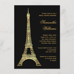 Invitación Torre Eiffel Parisina Ducha de Novias Negra y Oro