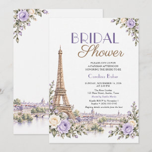 Invitación Torre Eiffel parisina, Rosa Lavanda, Despedida de