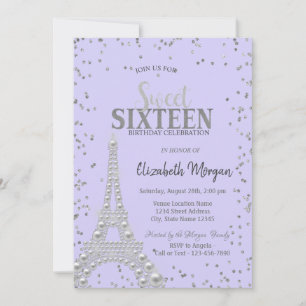 Invitación Torre Eiffel Perlas, Marco de Diamantes Lavanda