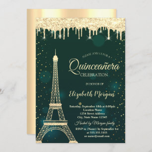 Invitación Torre Eiffel Purpurina de Oro, Dris Quinceañera Ve