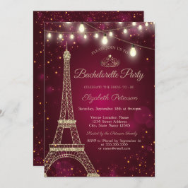 Invitación Torre Eiffel, Purpurina de oro, Fiesta de Bachelor