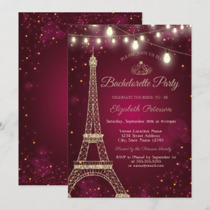 Invitación Torre Eiffel, Purpurina de oro, Fiesta de Bachelor