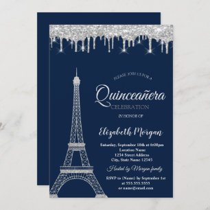 Invitación Torre Eiffel Purpurina Plateado, Dris Quinceañera