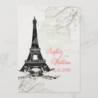 Invitación Torre Eiffel + remolinos Champaña Cardstock de ver