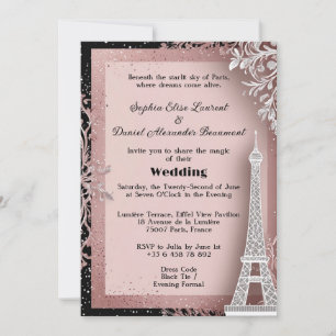 Invitación Torre Eiffel Rosa Claro Destino París Boda