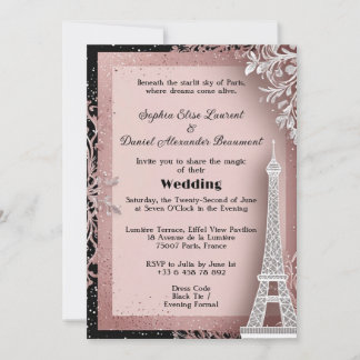 Invitación Torre Eiffel Rosa Claro Destino París Boda 