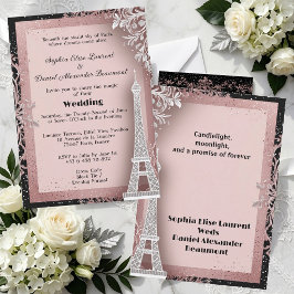 Invitación Torre Eiffel Rosa Claro Destino París Boda