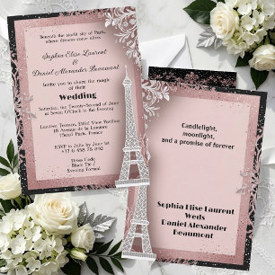 Invitación Torre Eiffel Rosa Claro Destino París Boda 