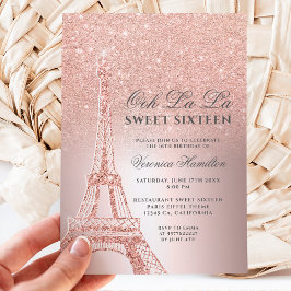 Invitación Torre Eiffel rosa oro purpurina metálico Sweet 16