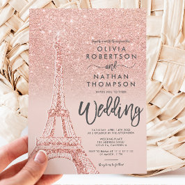 Invitación Torre Eiffel rosa  purpurina de oro rosa boda