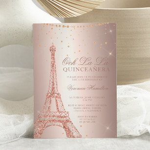 Invitación Torre Eiffel rosa Relieve metalizado metálico quin
