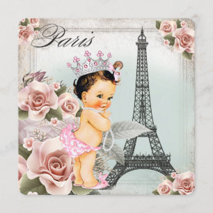 Invitación Torre Eiffel Rosa Vintage Baby Shower París