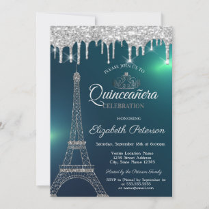 Invitación Torre Eiffel, Tiara, Dris Quinceañera Verde