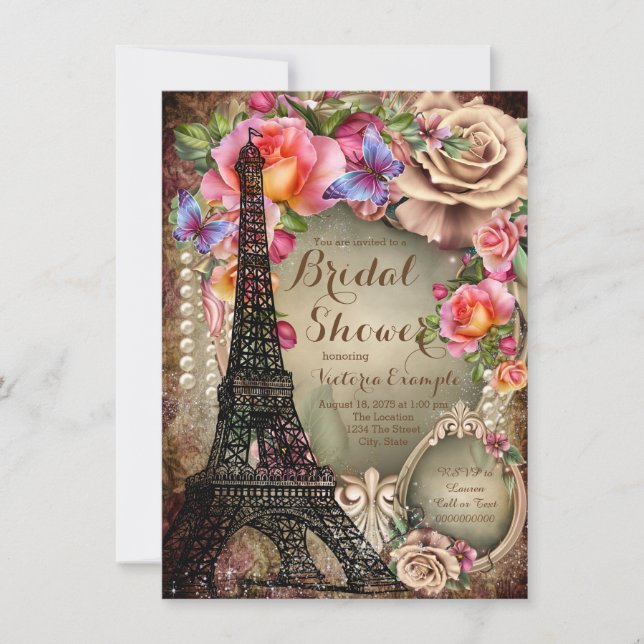 Invitación Torre Eiffel Vintage Paris Bridal (Anverso)