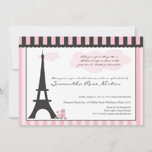 Invitación Torre Eiffel y ducha de novia con caniche rosa
