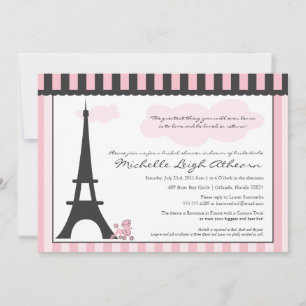 Invitación Torre Eiffel y ducha de novia con caniche rosa
