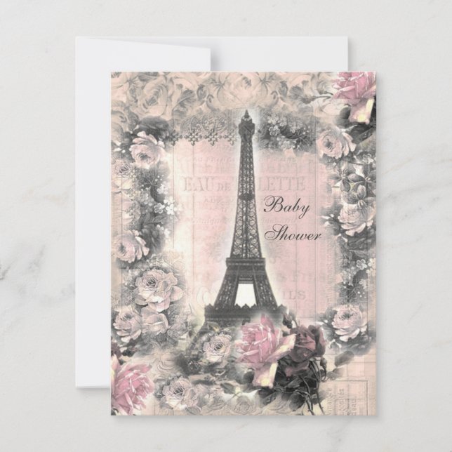Invitación Torre Eiffel y rosas elegantes lamentables Baby (Anverso)