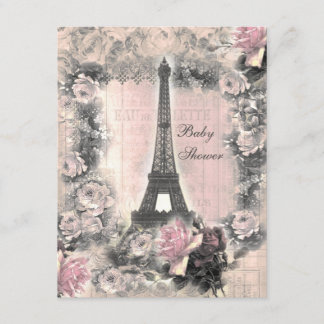 Invitación Torre Eiffel y rosas elegantes lamentables Baby