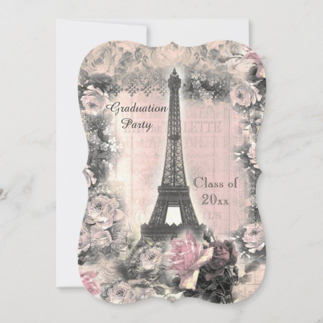 Invitación Torre Eiffel y rosas elegantes lamentables de la (Anverso)