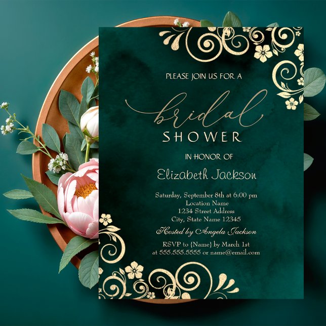Invitación Torrente Dorado Verde Esmeralda Despedida de Solte (Subido por el creador)