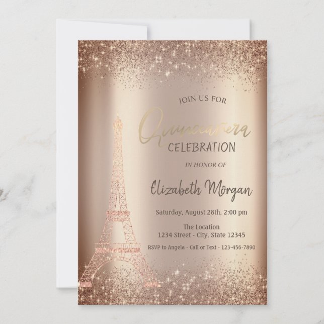 Invitación Torres de Purpurina Confeti Quinceañera (Anverso)