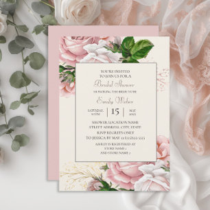 Invitación Tórrido Rosa Floral Rosas Crema Regadera Nupcial