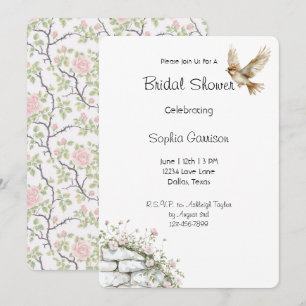 Invitación Tórrido Sabor Rosa Floral Pájaro Duche Nupcial