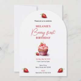 Invitación Torta acuarela de color rosa Berry First Birday