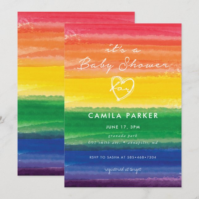 Invitación Torta arcoiris en negrita (Anverso / Reverso)