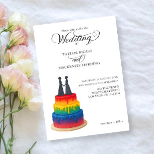 Invitación Torta arcoiris y elegante guion boda gay