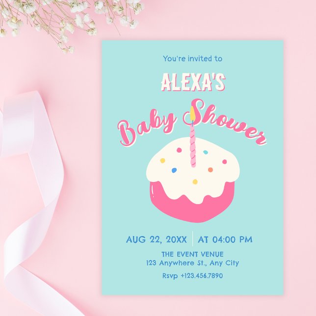 Invitación Torta azul rosa baby shower (Subido por el creador)
