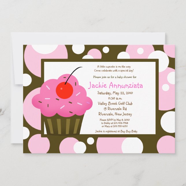 Invitación Torta Baby Shower Dot moderno Chocolate rosa (Anverso)
