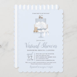 Invitación Torta Baby Shower virtual a larga distancia azul