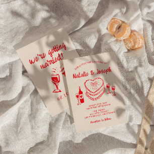 Invitación Torta Caprichosa Roja Dibujada a Mano Retro para B