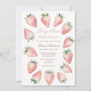Invitación Torta Clásica de Fresas Dulce Baby Shower Fresas