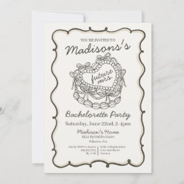 Invitación Torta Coquette Corazón Retro Lazo Beige Despedida