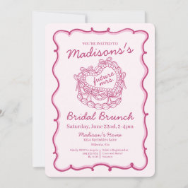 Invitación Torta Coquette Corazón Retro Lazo Rosa Desayuno Nu