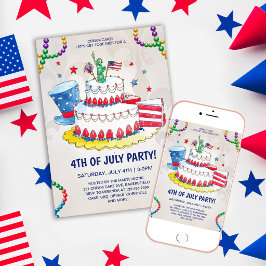 Invitación Torta Cremosa Patriótica Adorable Fiesta del 4 de 