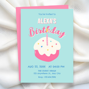 Invitación Torta cumpleaños rosa azul