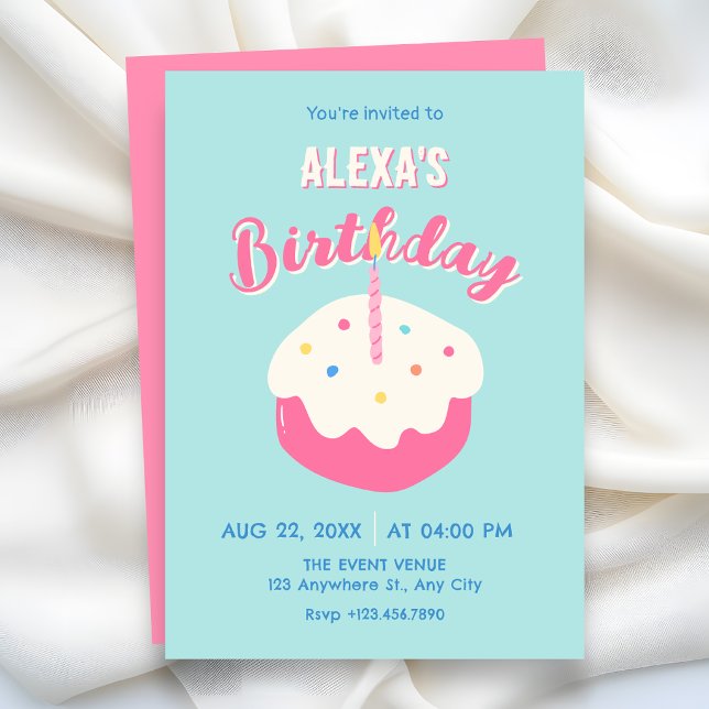 Invitación Torta cumpleaños rosa azul (Subido por el creador)