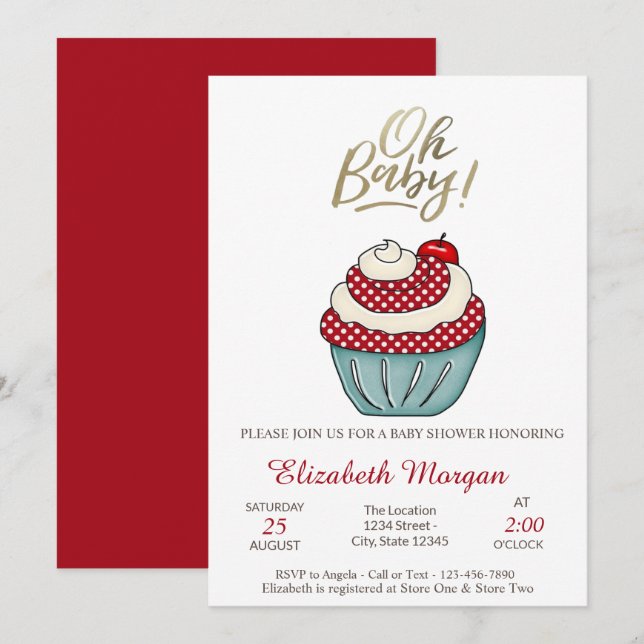 Invitación Torta Cupakes Oh Bebé Verano Baby Shower (Anverso / Reverso)