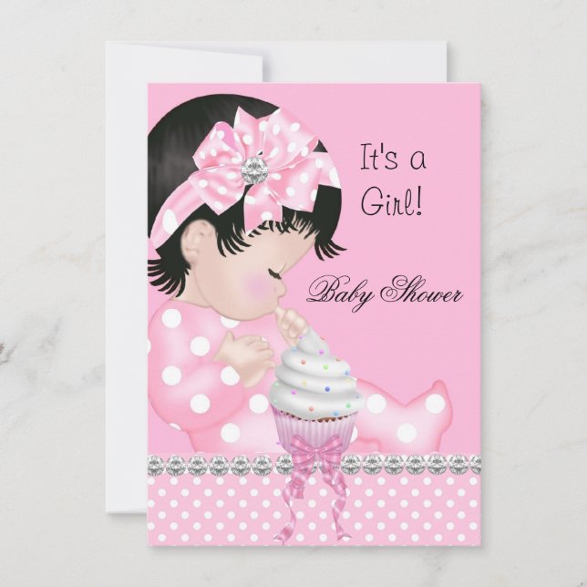 Invitación Torta Cupcake Cumpleaños de Niña Shower Rosa Punto (Anverso)