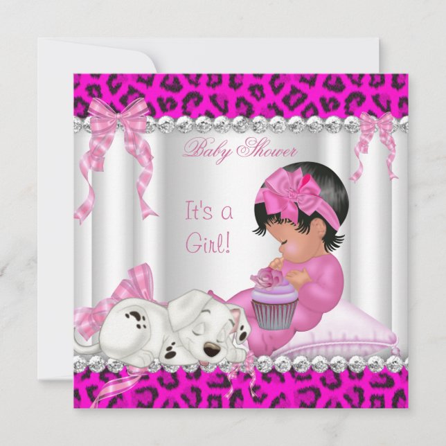 Invitación Torta Cupcake Niña Cumpleaños Bebé Rosa Leopardo 2 (Anverso)