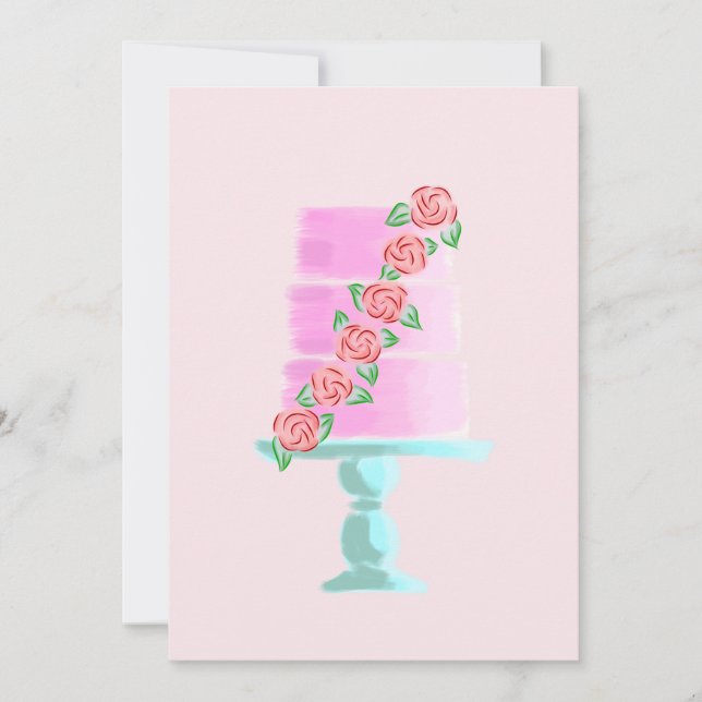 Invitación Torta de 3 pisos rosa (Anverso)